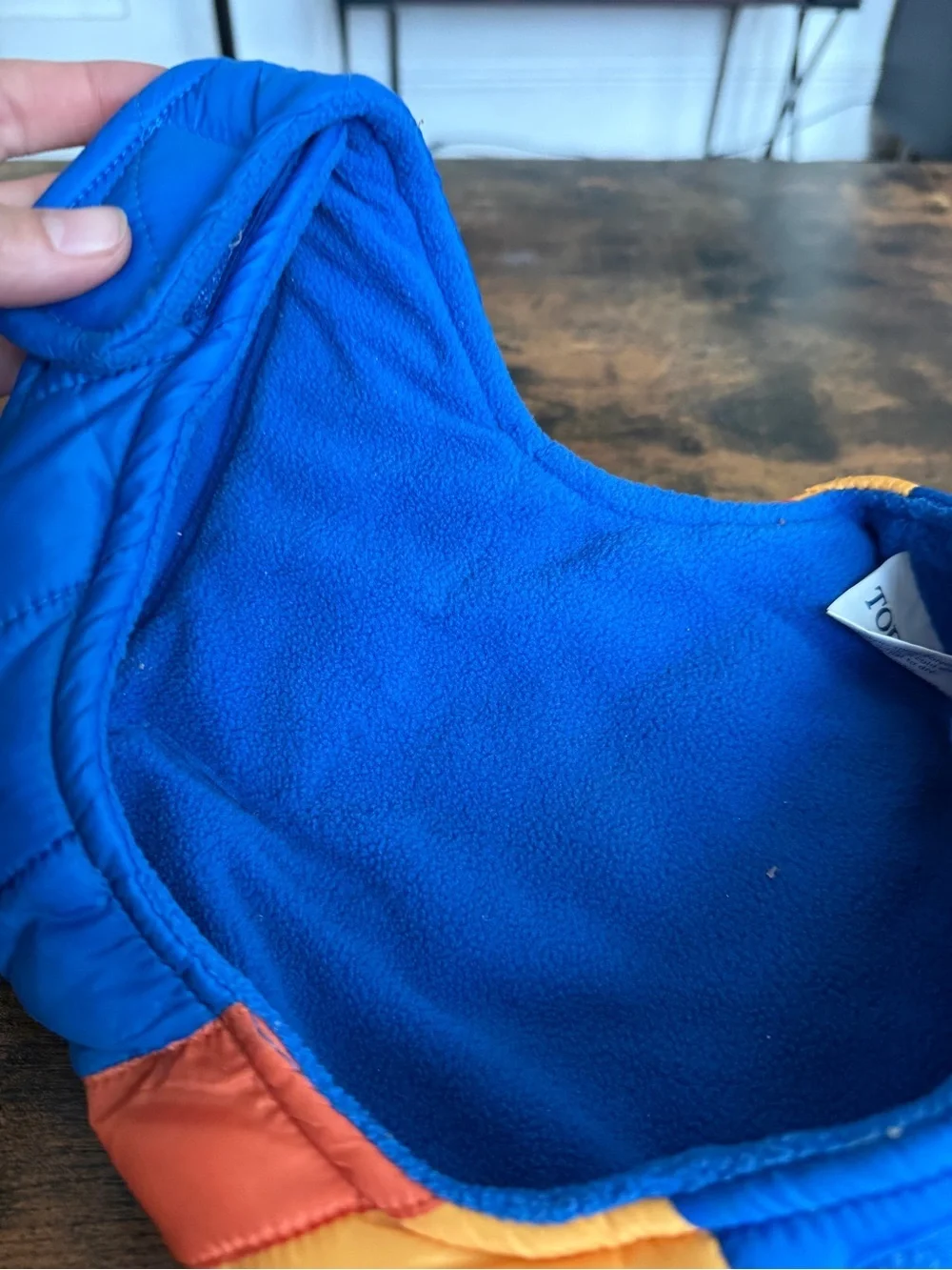 Top Paw dog Colorblock Puffer Vest in Blue, Pink, Yellow, Orange size small